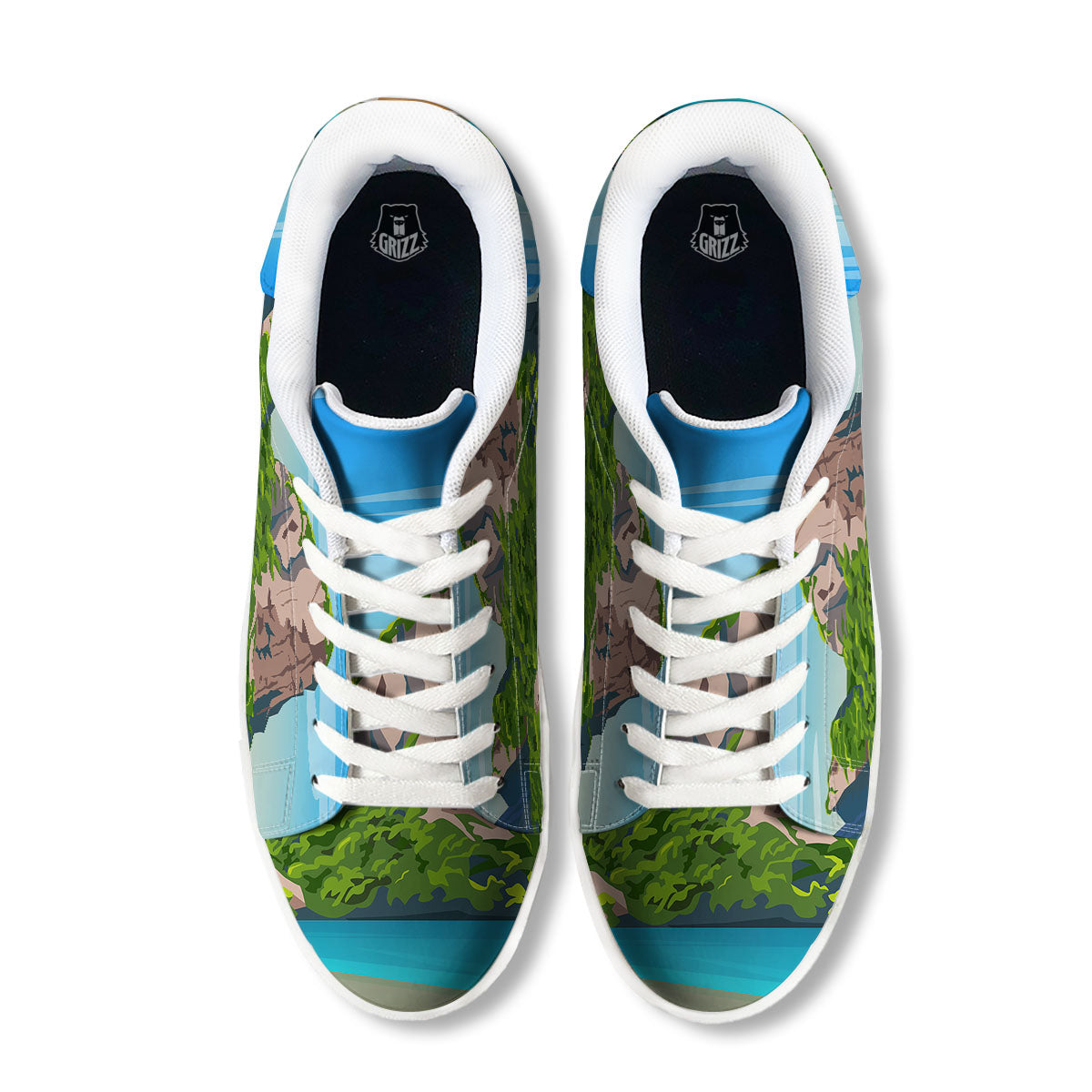 Phuket Thailand Cartoon Print White Low Top Sneakers-grizzshop