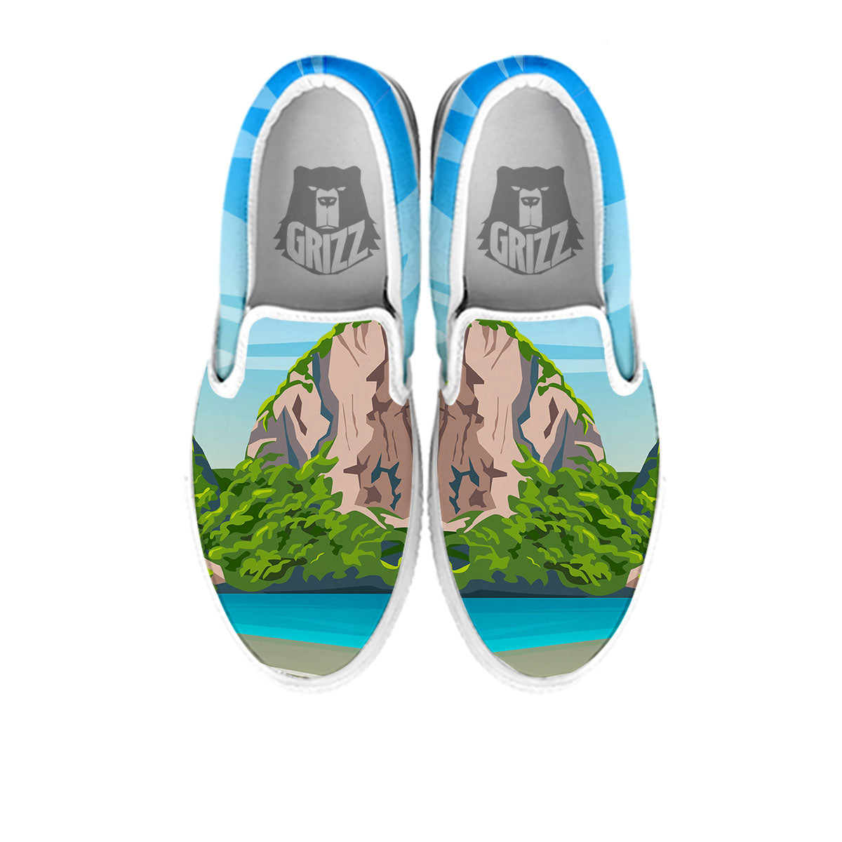 Phuket Thailand Cartoon Print White Slip On Shoes-grizzshop