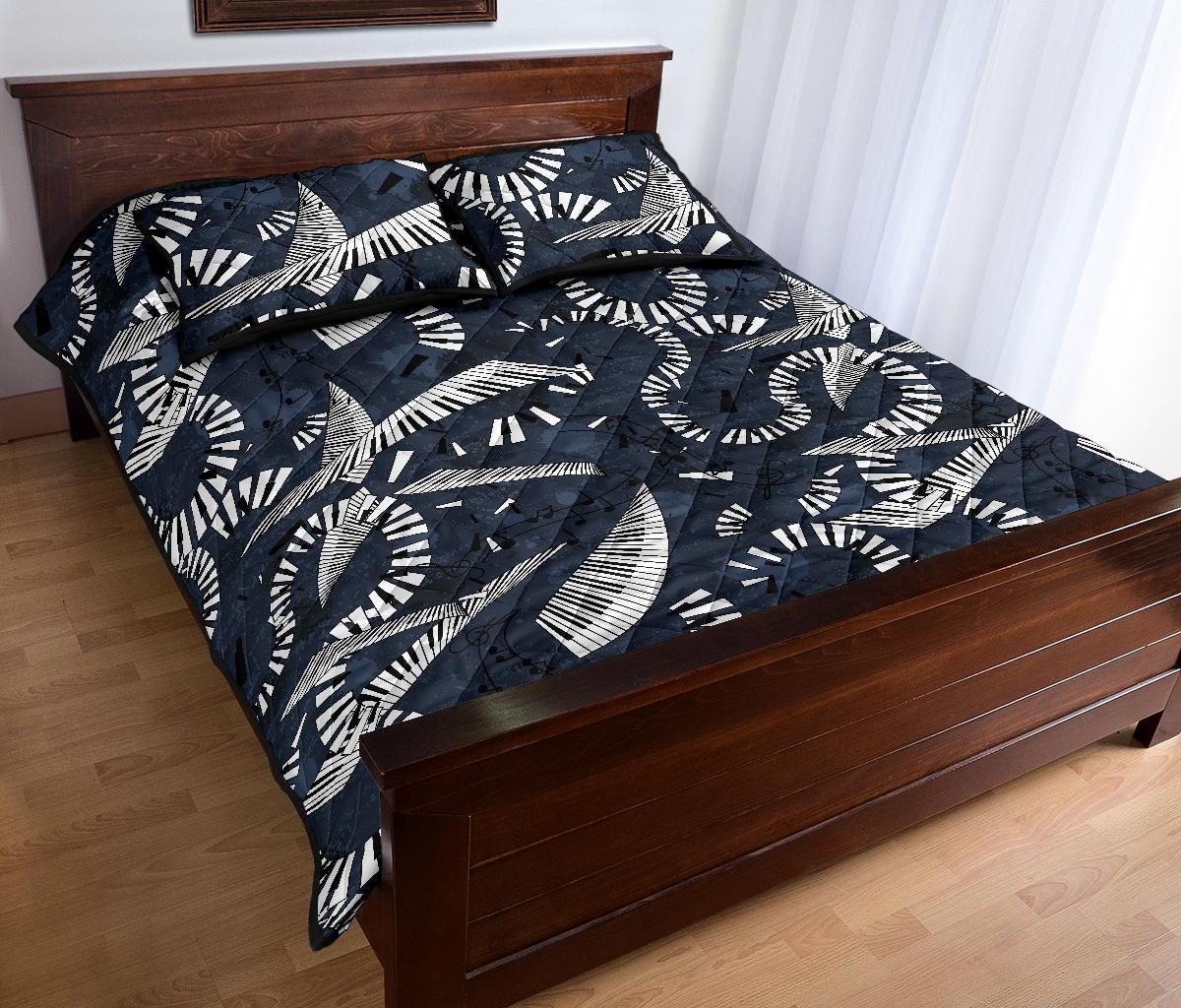 Piano Black Pattern Print Bed Set Quilt-grizzshop