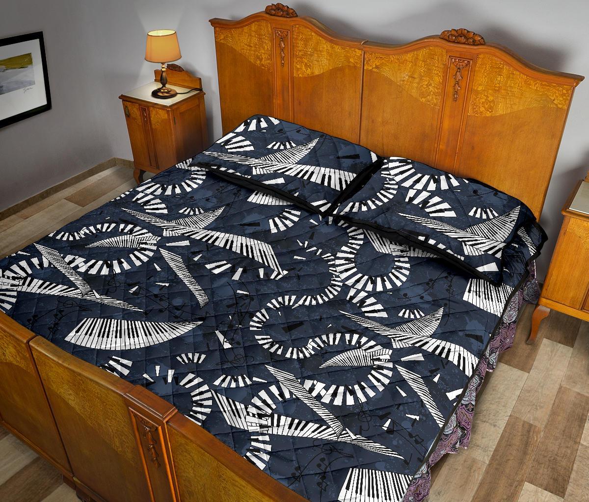 Piano Black Pattern Print Bed Set Quilt-grizzshop