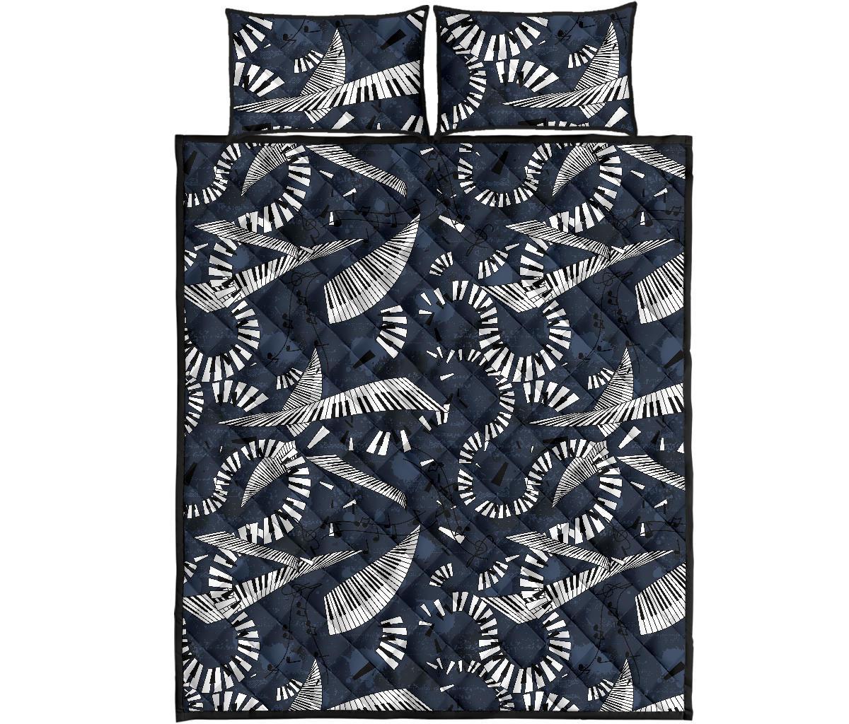 Piano Black Pattern Print Bed Set Quilt-grizzshop