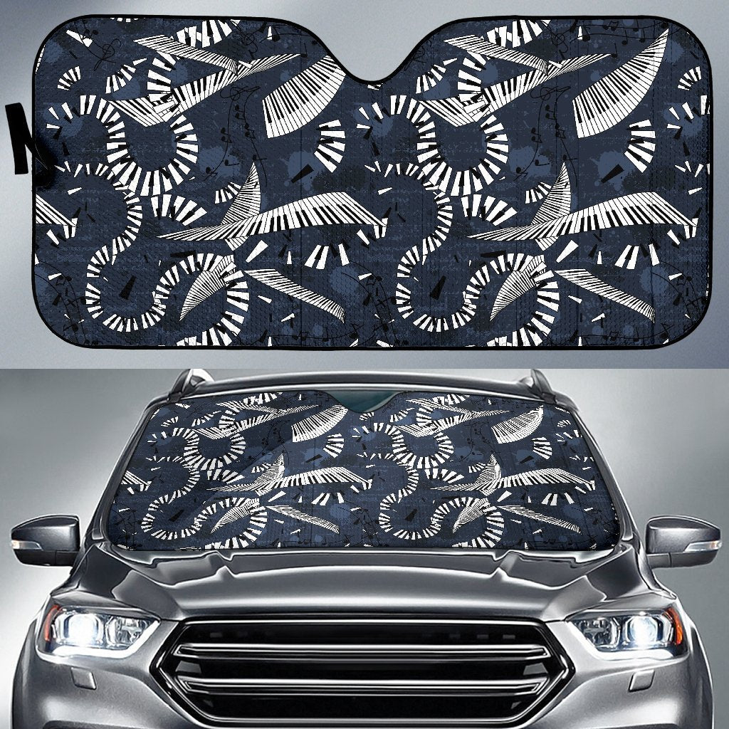 Piano Black Pattern Print Car Sun Shade-grizzshop