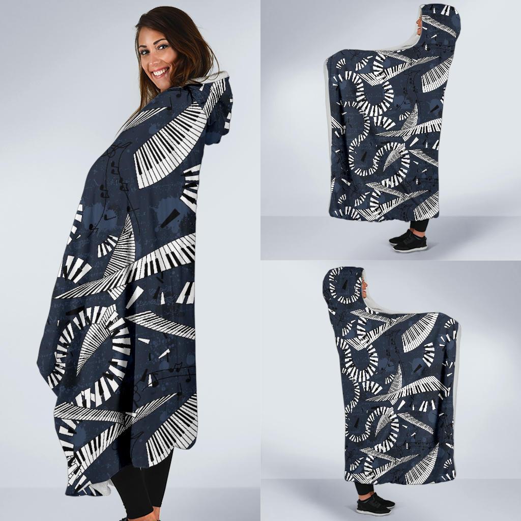 Piano Black Pattern Print Hooded Blanket-grizzshop