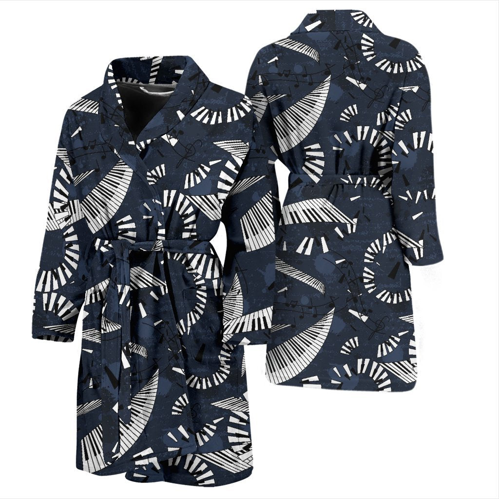 Piano Black Pattern Print Men Long Robe-grizzshop