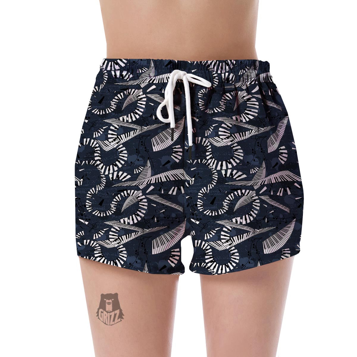 Piano Black Pattern Print Women's Shorts-grizzshop