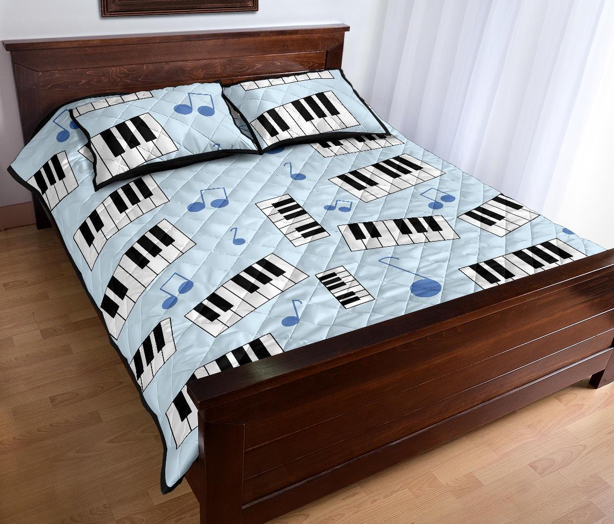 Piano Blue Pattern Print Bed Set Quilt-grizzshop