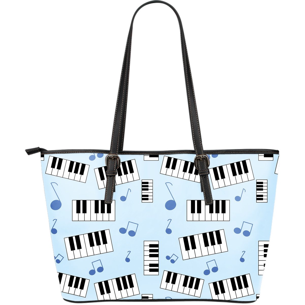 Piano Blue Pattern Print Leather Tote Bag-grizzshop