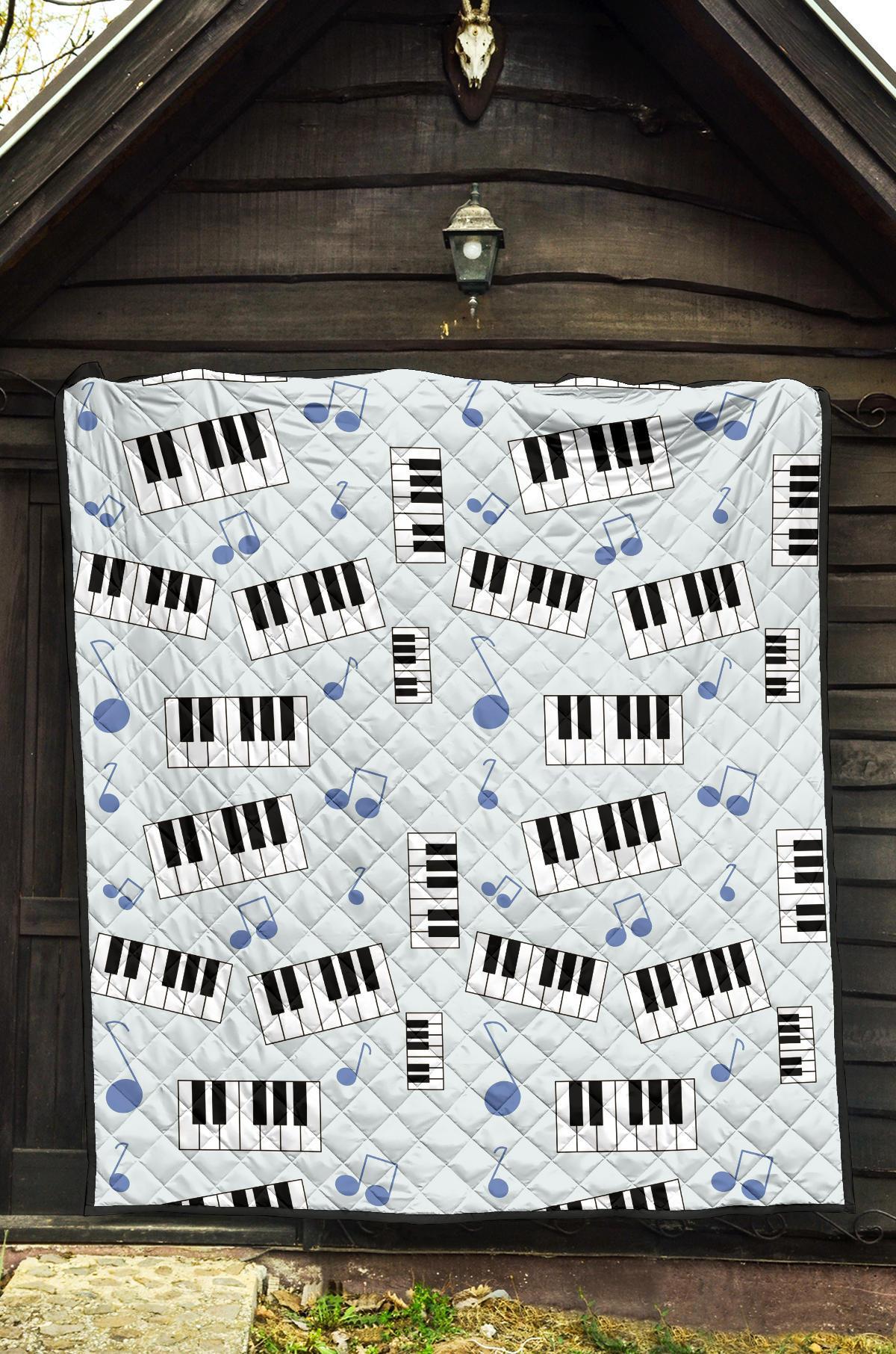 Piano Blue Pattern Print Quilt-grizzshop