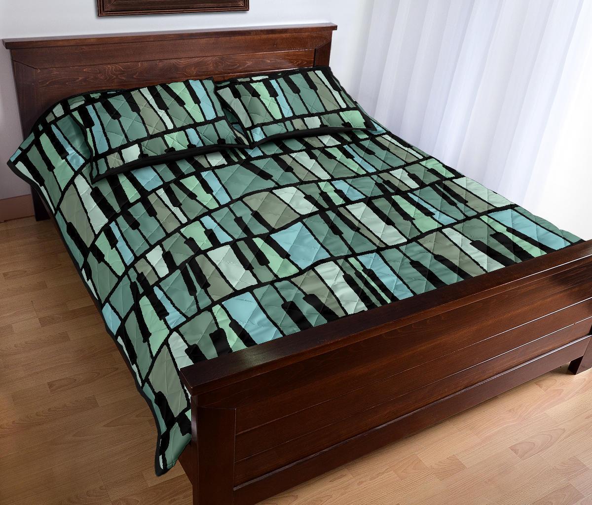 Piano Green Pattern Print Bed Set Quilt-grizzshop