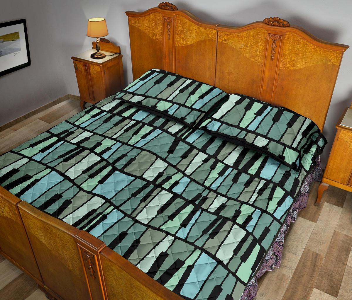 Piano Green Pattern Print Bed Set Quilt-grizzshop