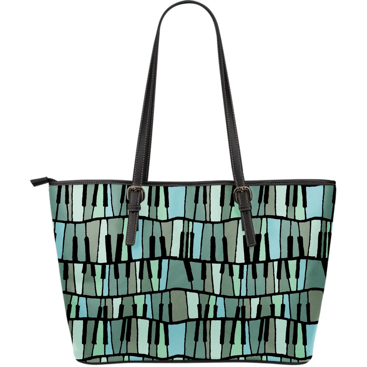 Piano Green Pattern Print Leather Tote Bag-grizzshop