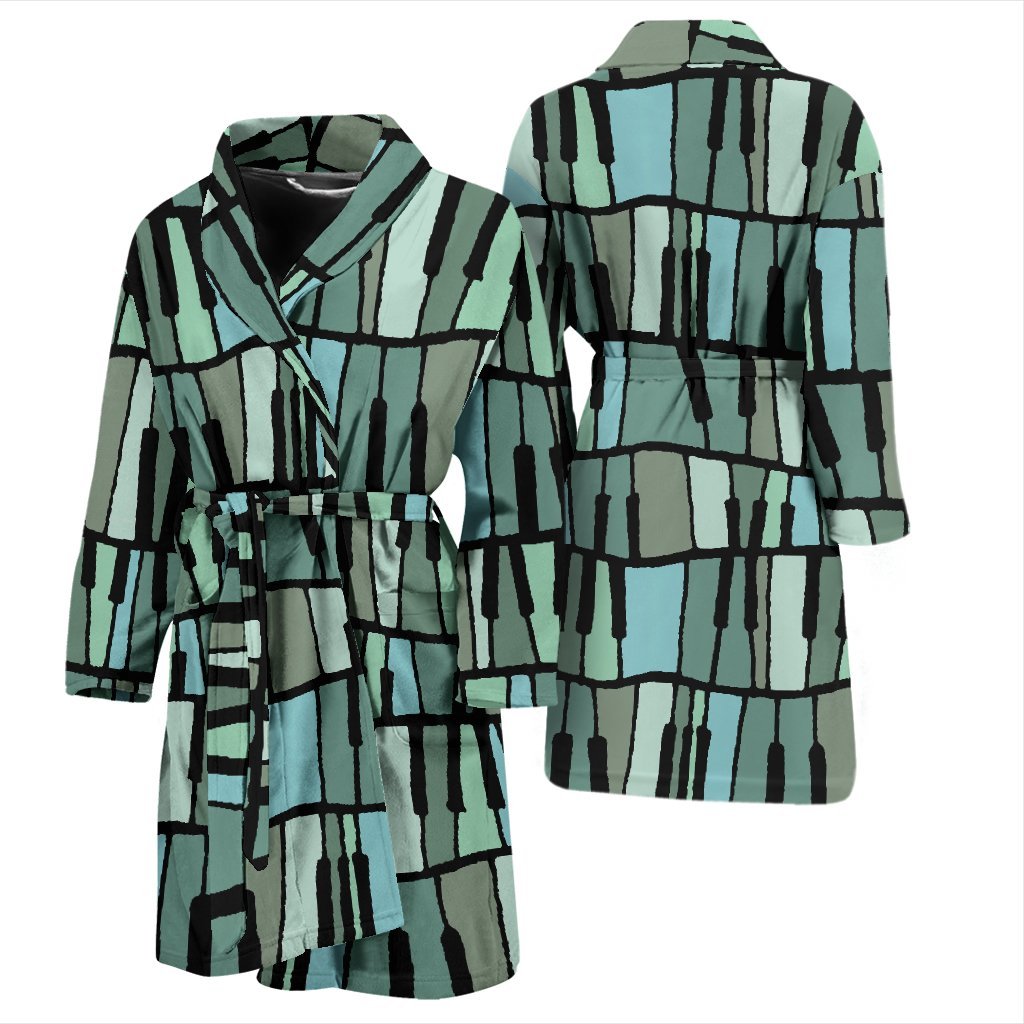 Piano Green Pattern Print Men Long Robe-grizzshop