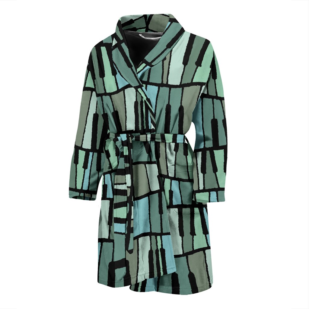 Piano Green Pattern Print Men Long Robe-grizzshop