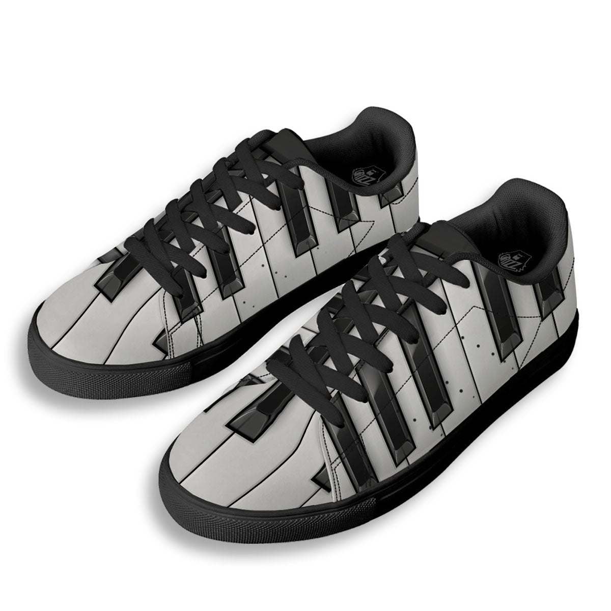 Piano Keyboard Print Black Low Top Sneakers-grizzshop