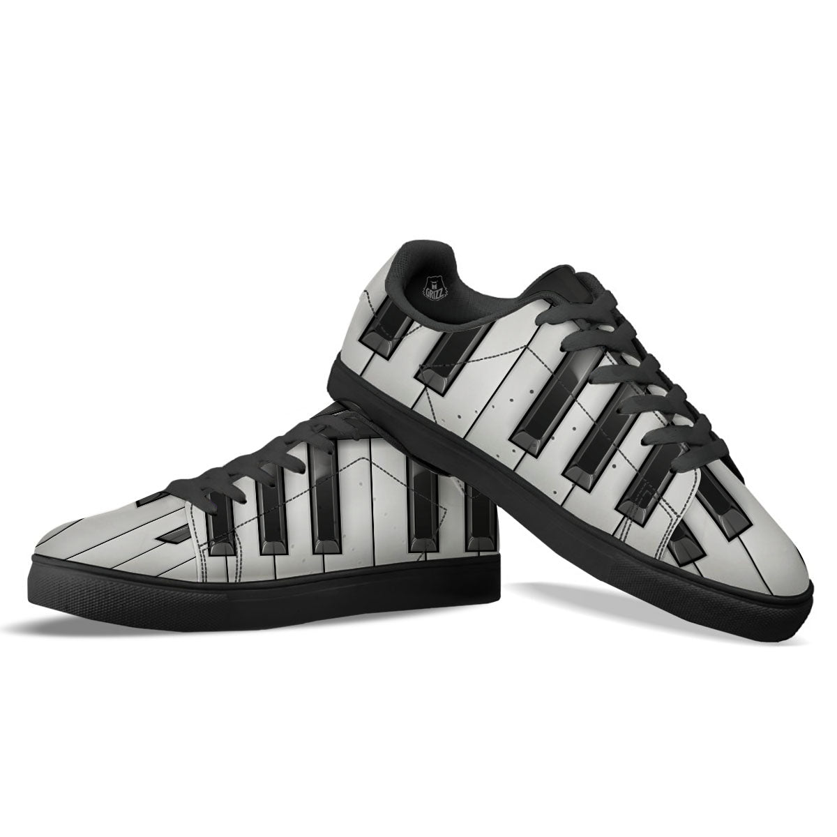 Piano Keyboard Print Black Low Top Sneakers-grizzshop