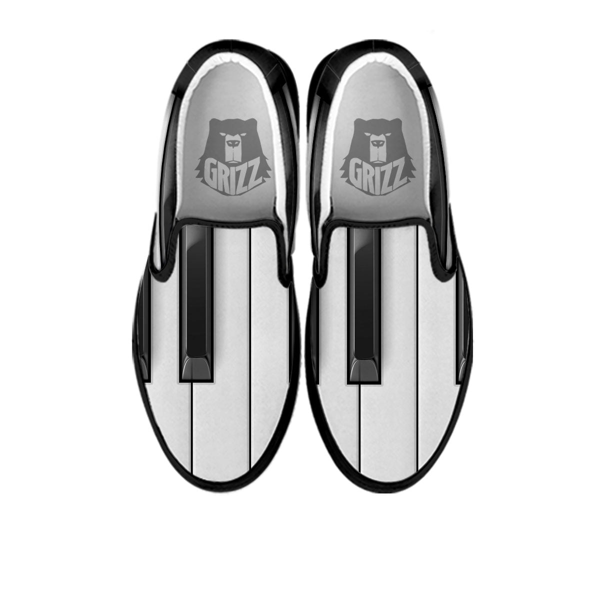 Piano Keyboard Print Black Slip On Shoes-grizzshop