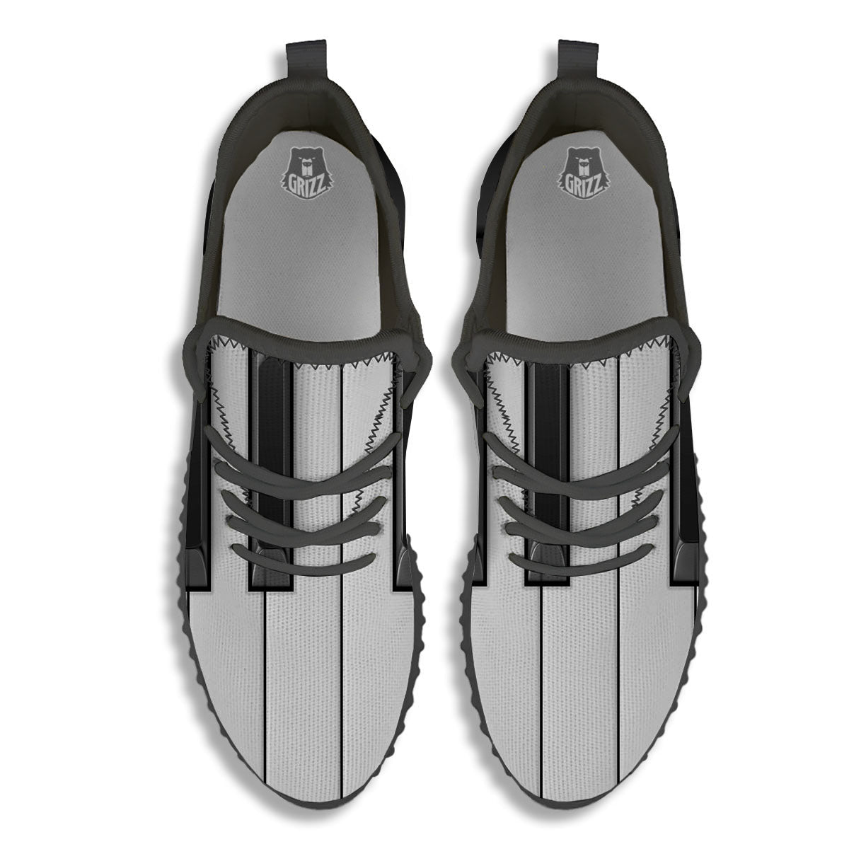 Piano Keyboard White And Black Print Black Walking Shoes-grizzshop