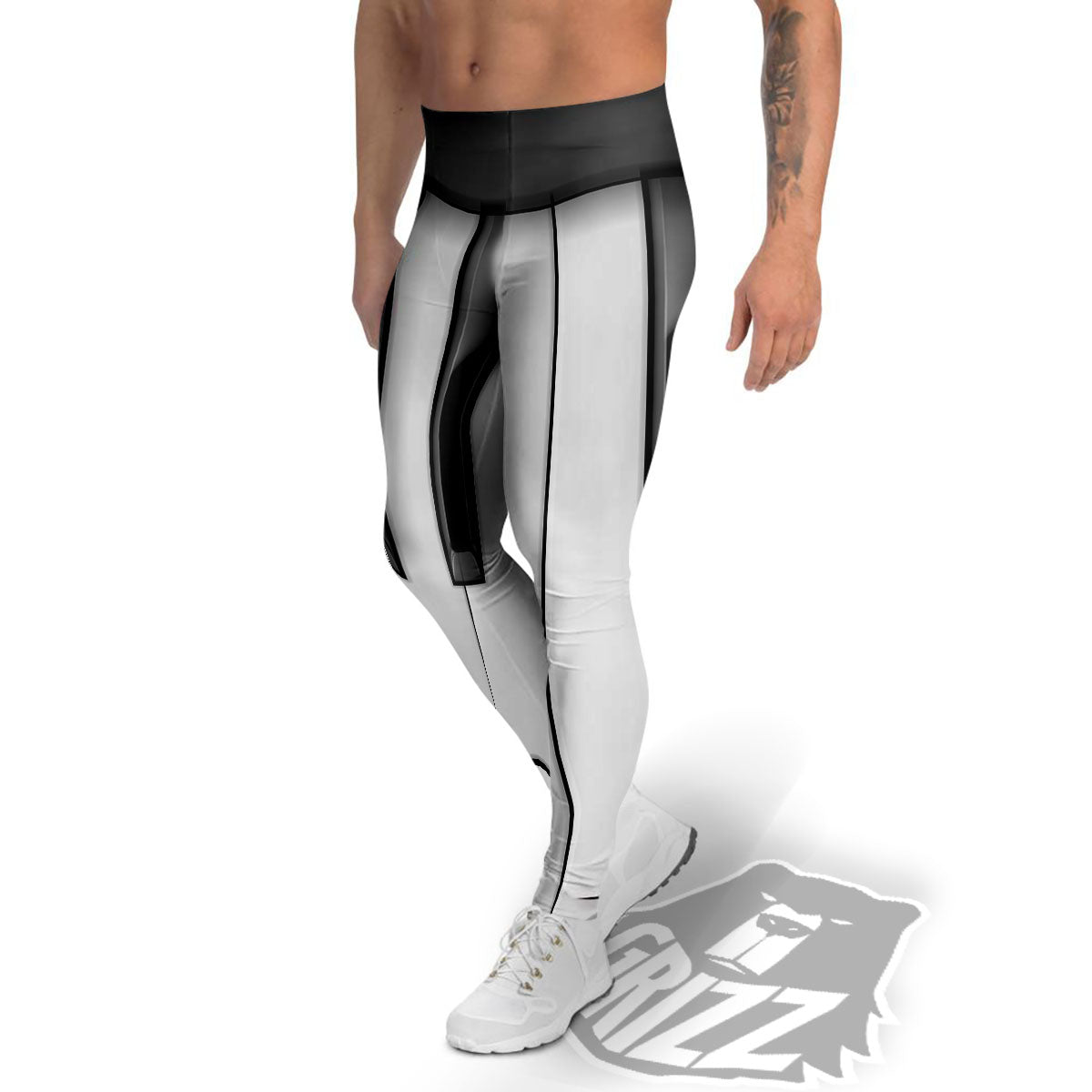 Piano Keyboard White And Black Print Men's Leggings-grizzshop