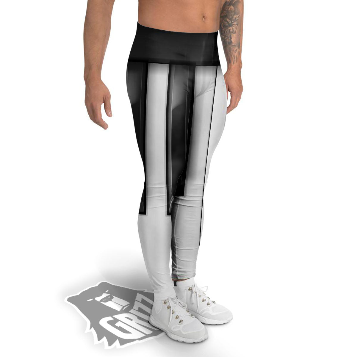 Piano Keyboard White And Black Print Men's Leggings-grizzshop