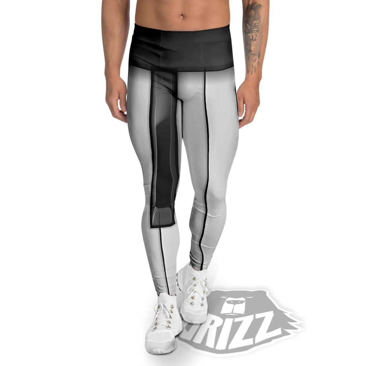 Piano Keyboard White And Black Print Men's Leggings-grizzshop
