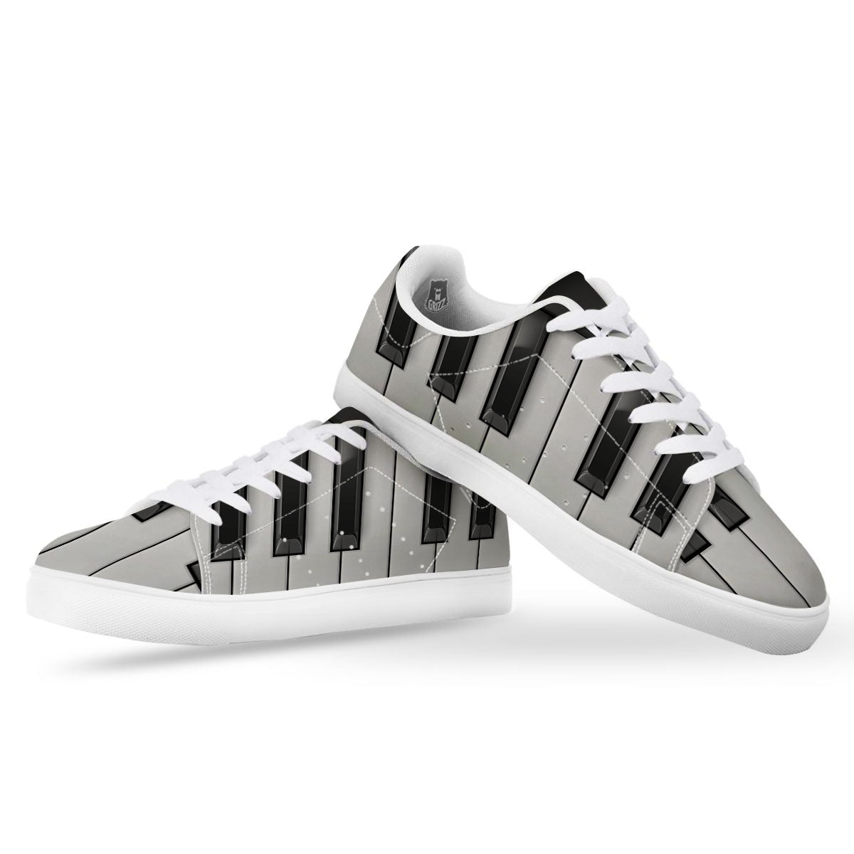 Piano Keyboard White And Black Print White Low Top Sneakers-grizzshop