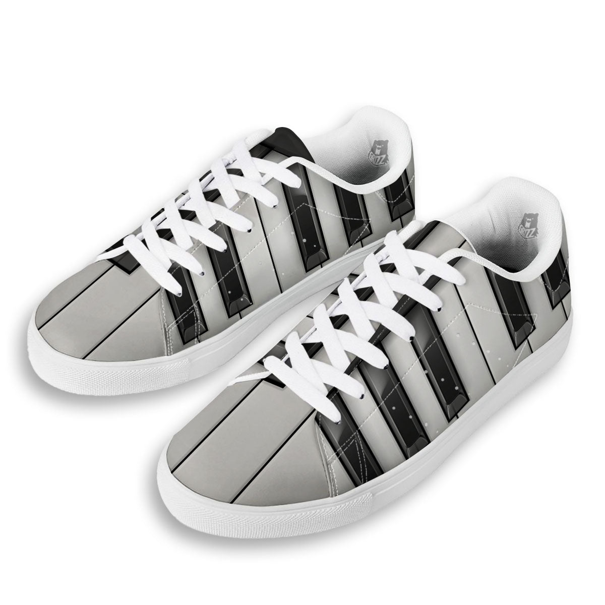 Piano Keyboard White And Black Print White Low Top Sneakers-grizzshop