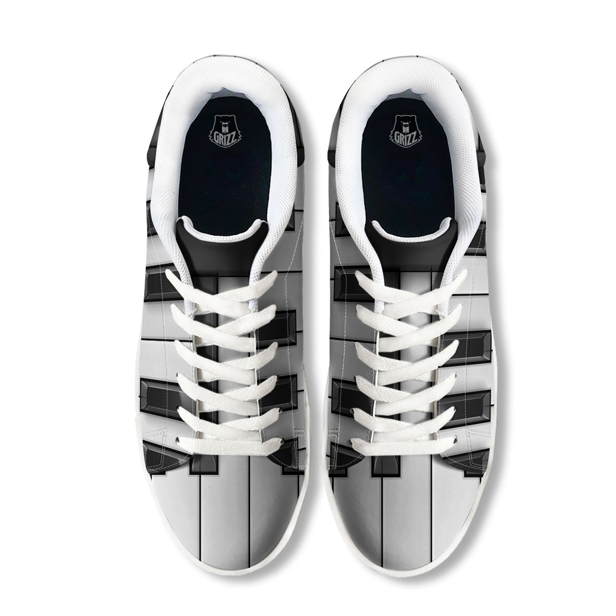 Piano Keyboard White And Black Print White Low Top Sneakers-grizzshop
