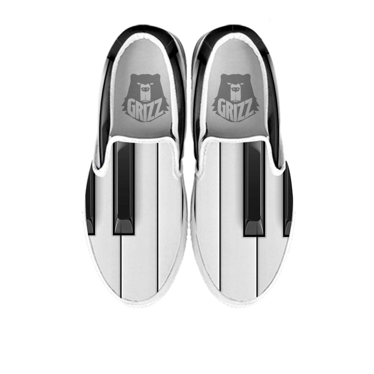 Piano Keyboard White And Black Print White Slip On Shoes-grizzshop