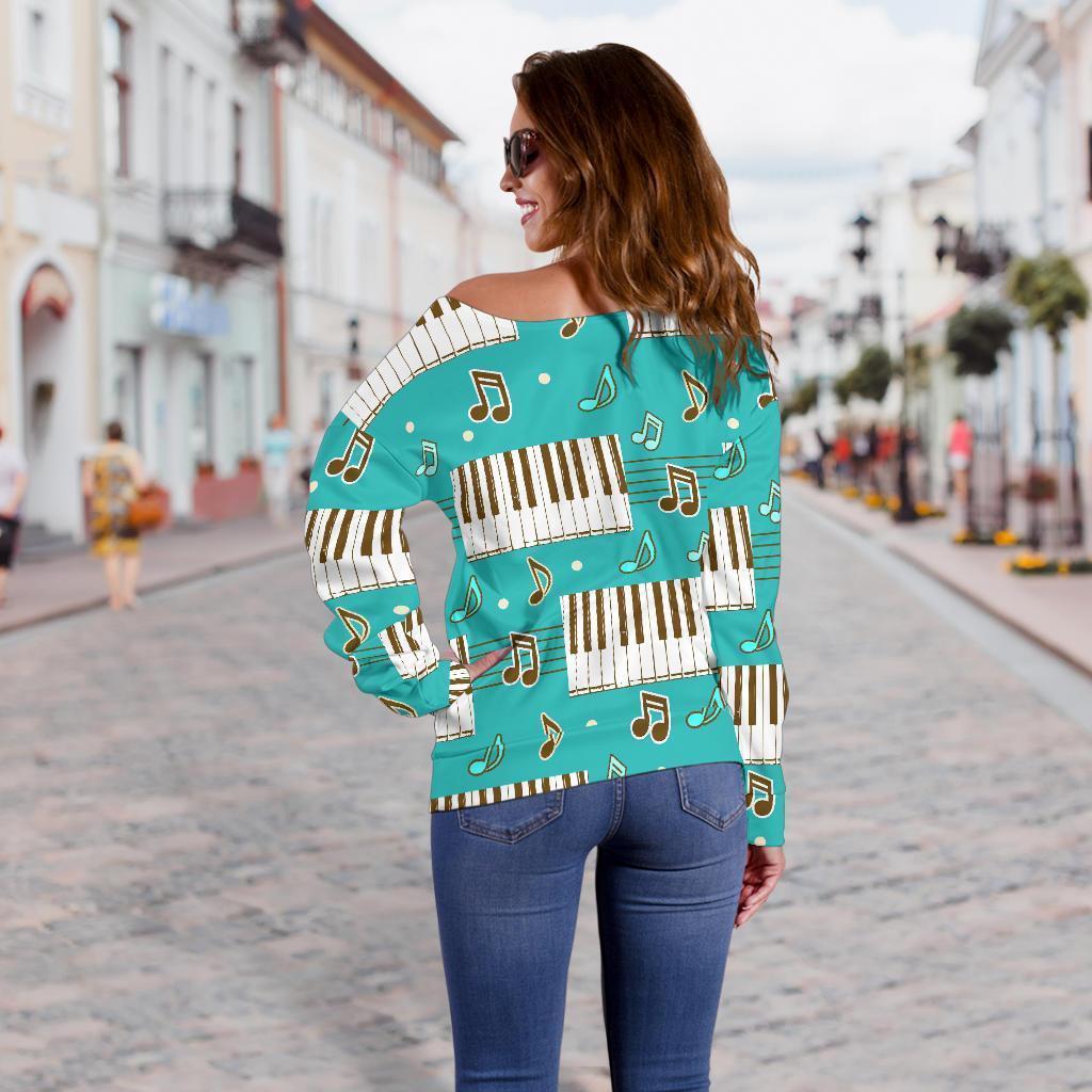 Piano Pattern Print Women Off Shoulder Sweatshirt-grizzshop