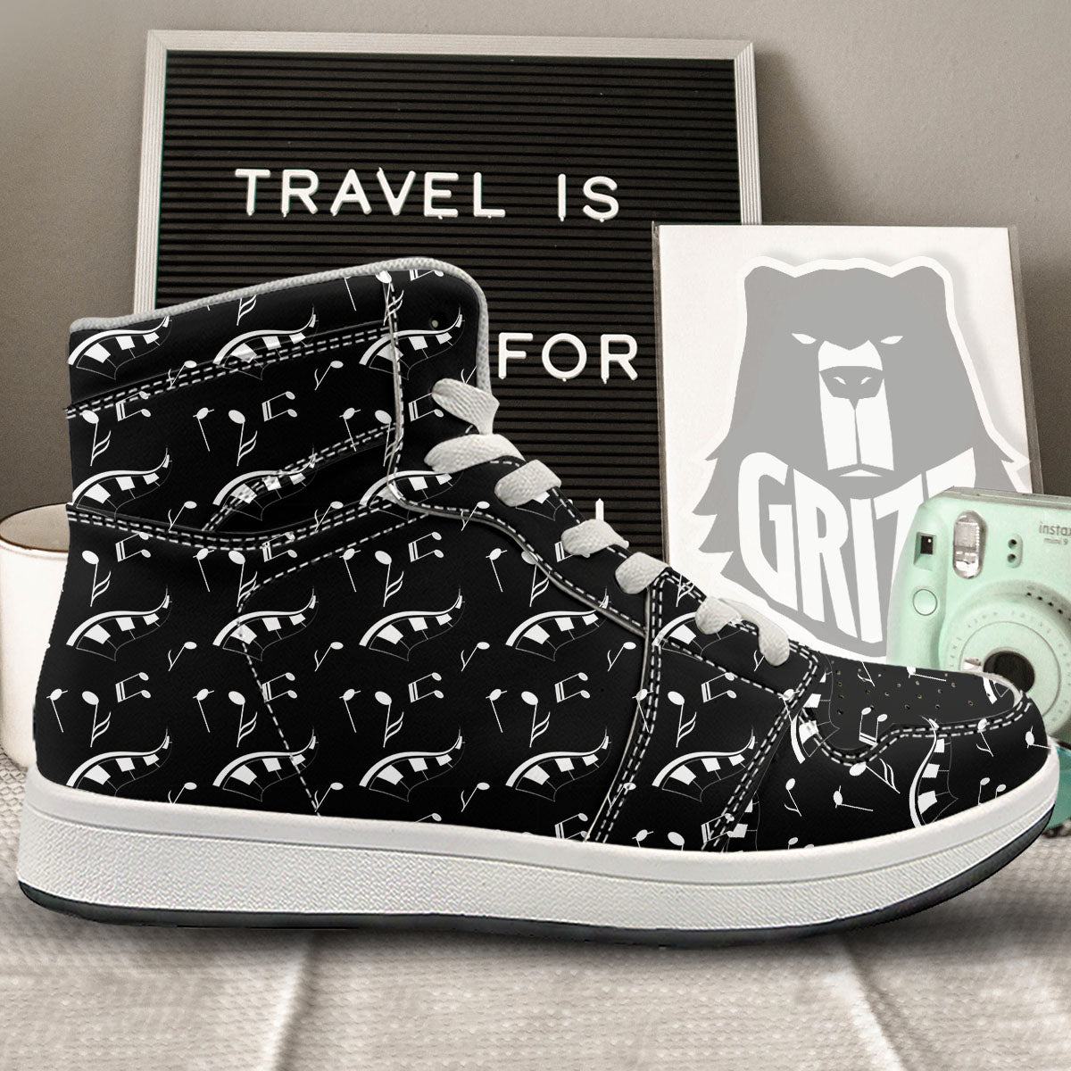 Piano Print Pattern High Top Sneakers-grizzshop