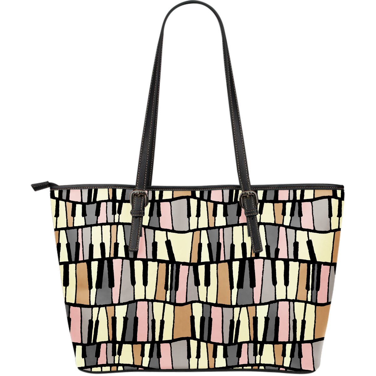 Piano Print Pattern Leather Tote Bag-grizzshop