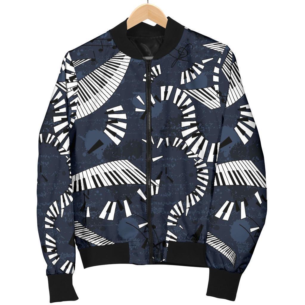 Piano Black Pattern Print Women Casual Bomber Jacket-grizzshop