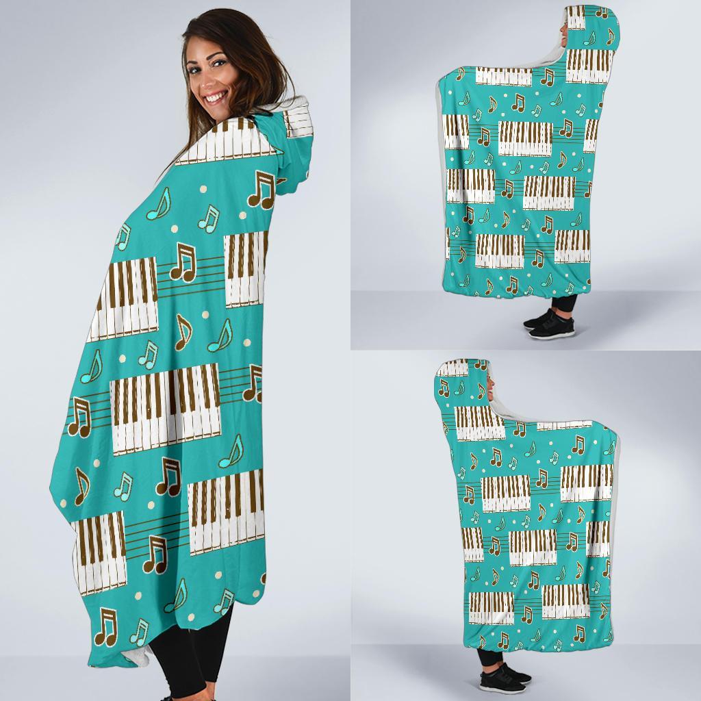 Piano Pattern Print Hooded Blanket-grizzshop