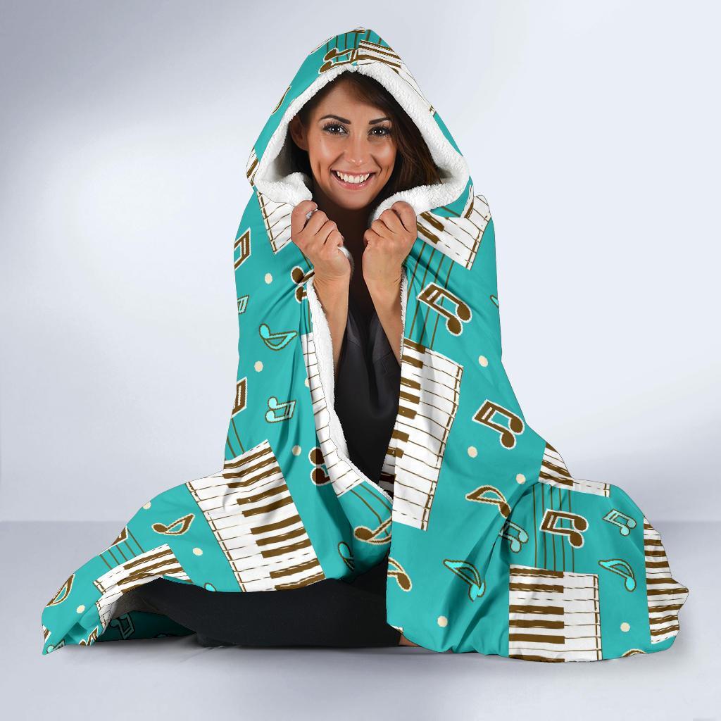 Piano Pattern Print Hooded Blanket-grizzshop