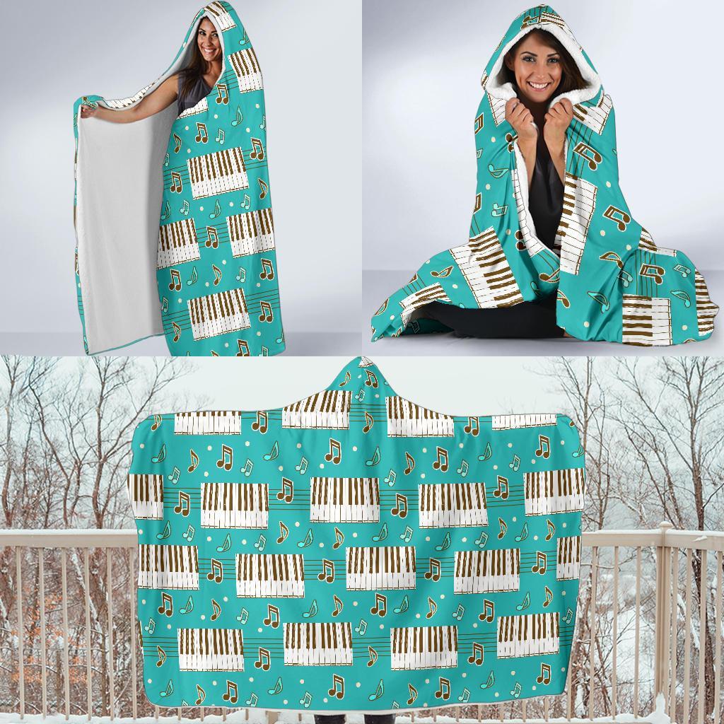 Piano Pattern Print Hooded Blanket-grizzshop