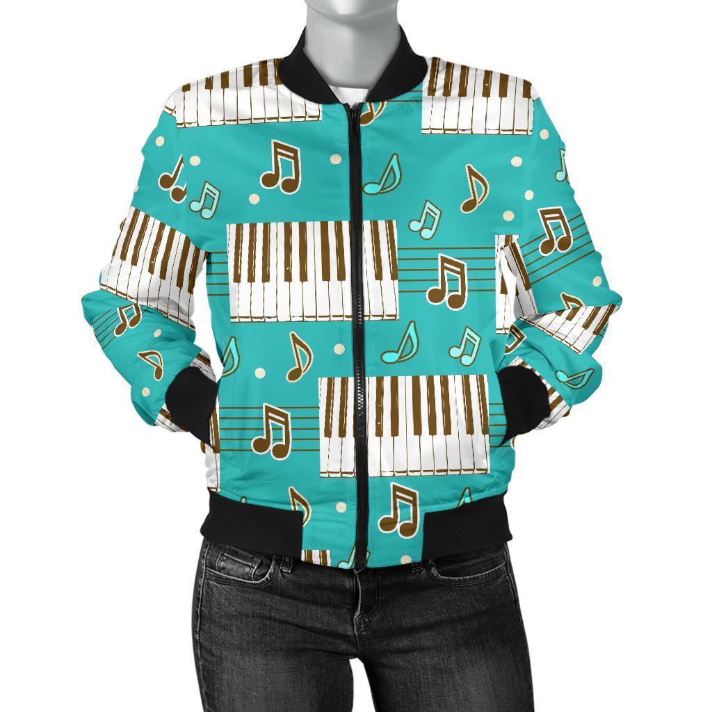 Piano Pattern Print Women Casual Bomber Jacket-grizzshop