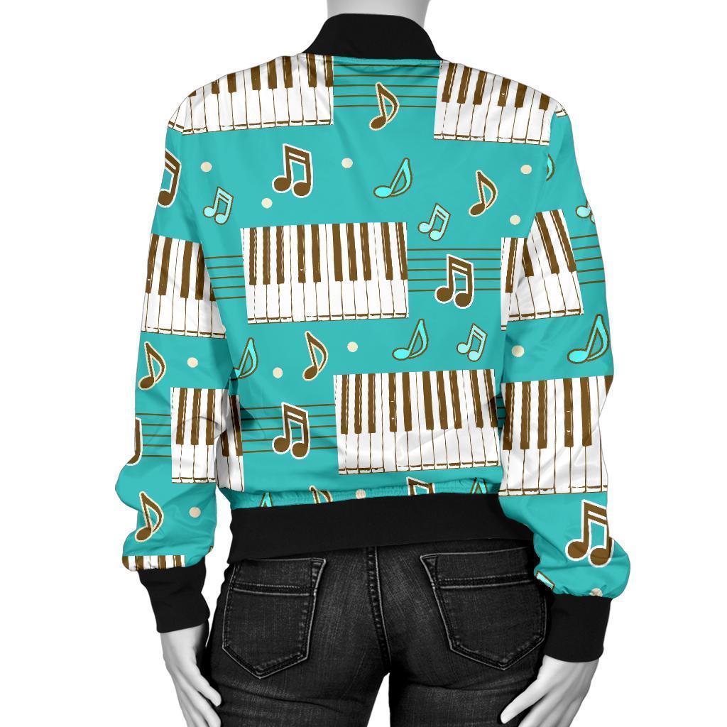 Piano Pattern Print Women Casual Bomber Jacket-grizzshop