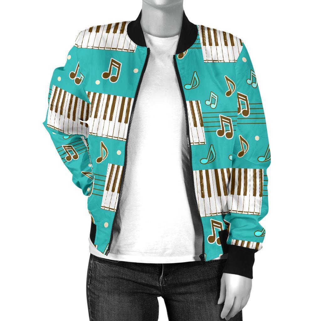 Piano Pattern Print Women Casual Bomber Jacket-grizzshop