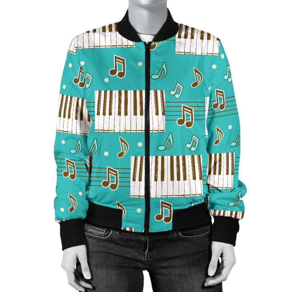 Piano Pattern Print Women Casual Bomber Jacket-grizzshop