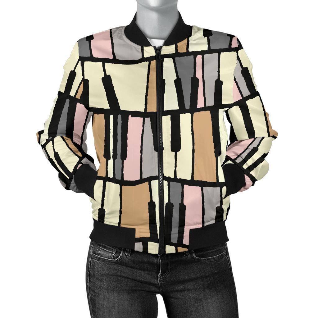 Piano Print Pattern Women Casual Bomber Jacket-grizzshop