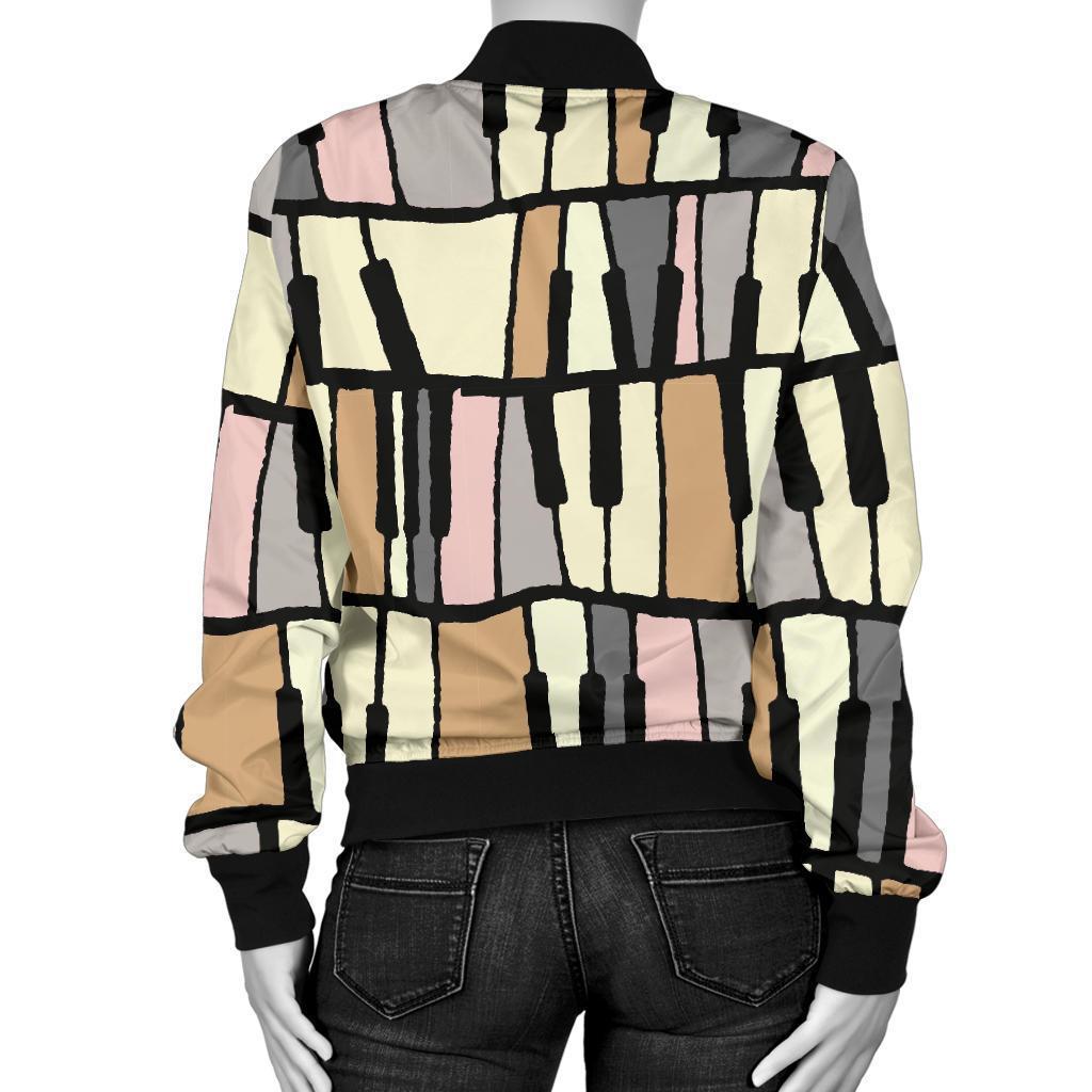 Piano Print Pattern Women Casual Bomber Jacket-grizzshop
