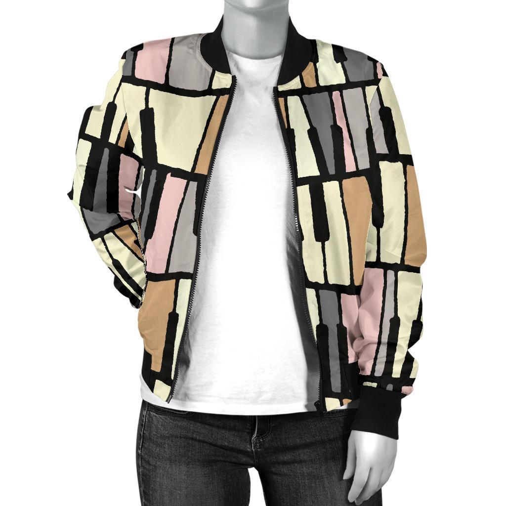 Piano Print Pattern Women Casual Bomber Jacket-grizzshop