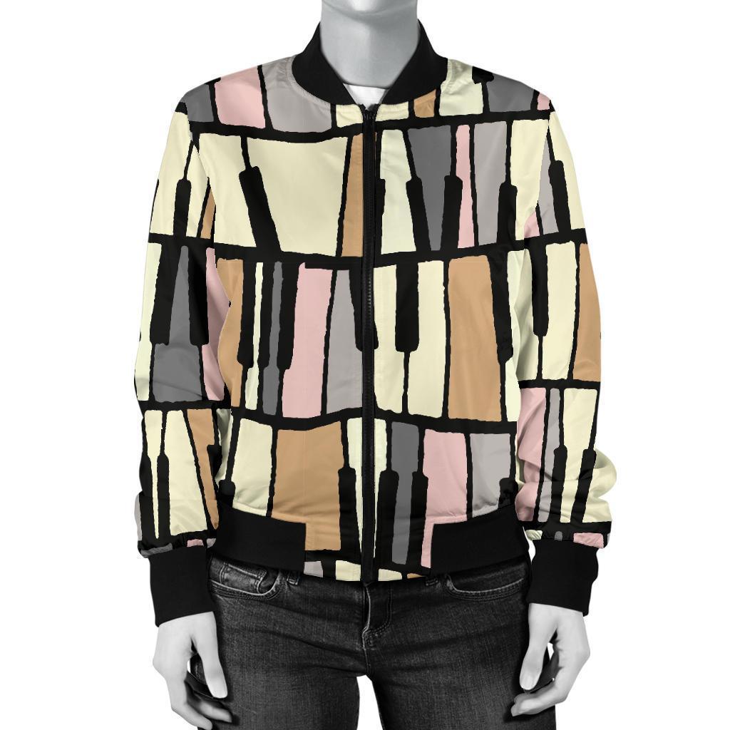 Piano Print Pattern Women Casual Bomber Jacket-grizzshop