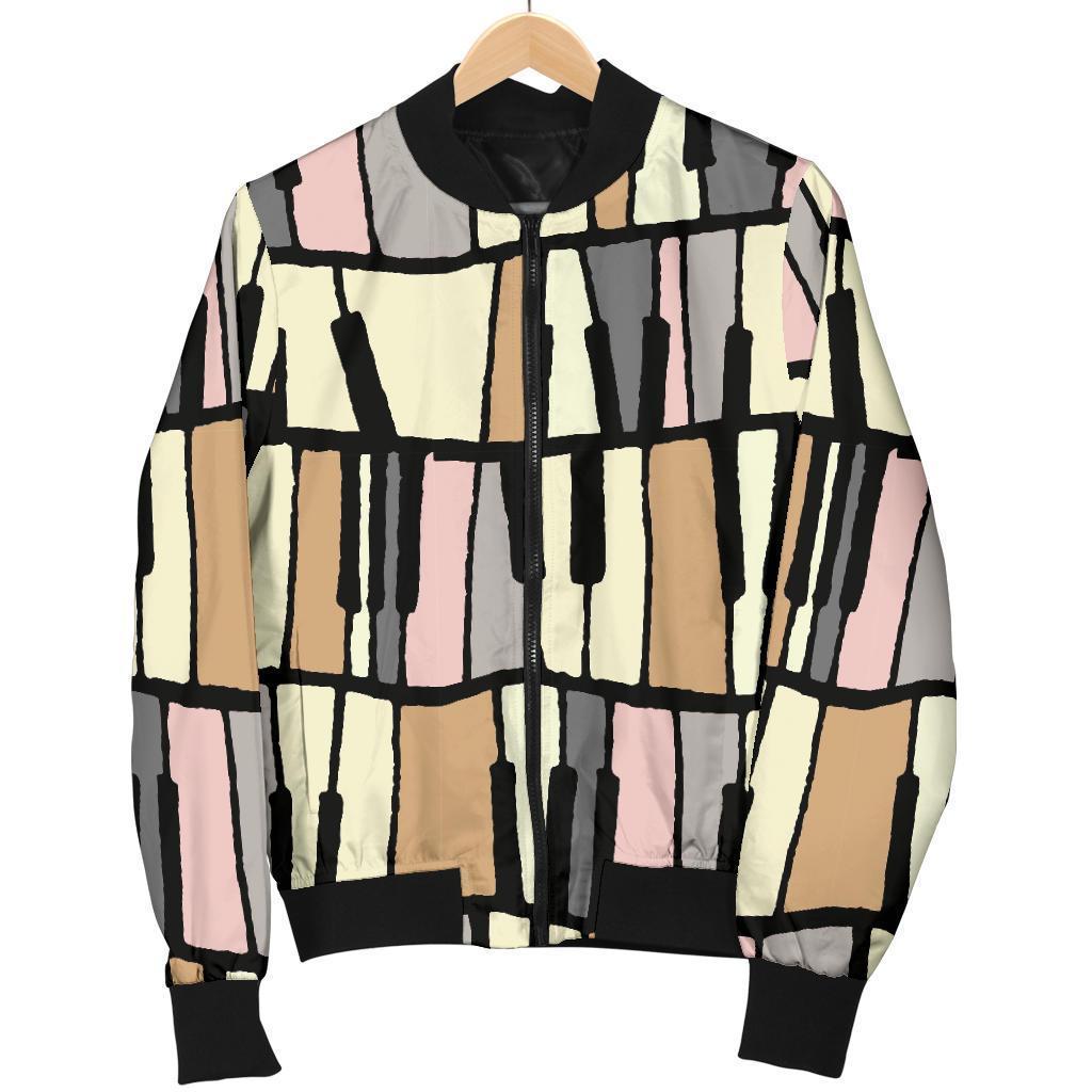Piano Print Pattern Women Casual Bomber Jacket-grizzshop