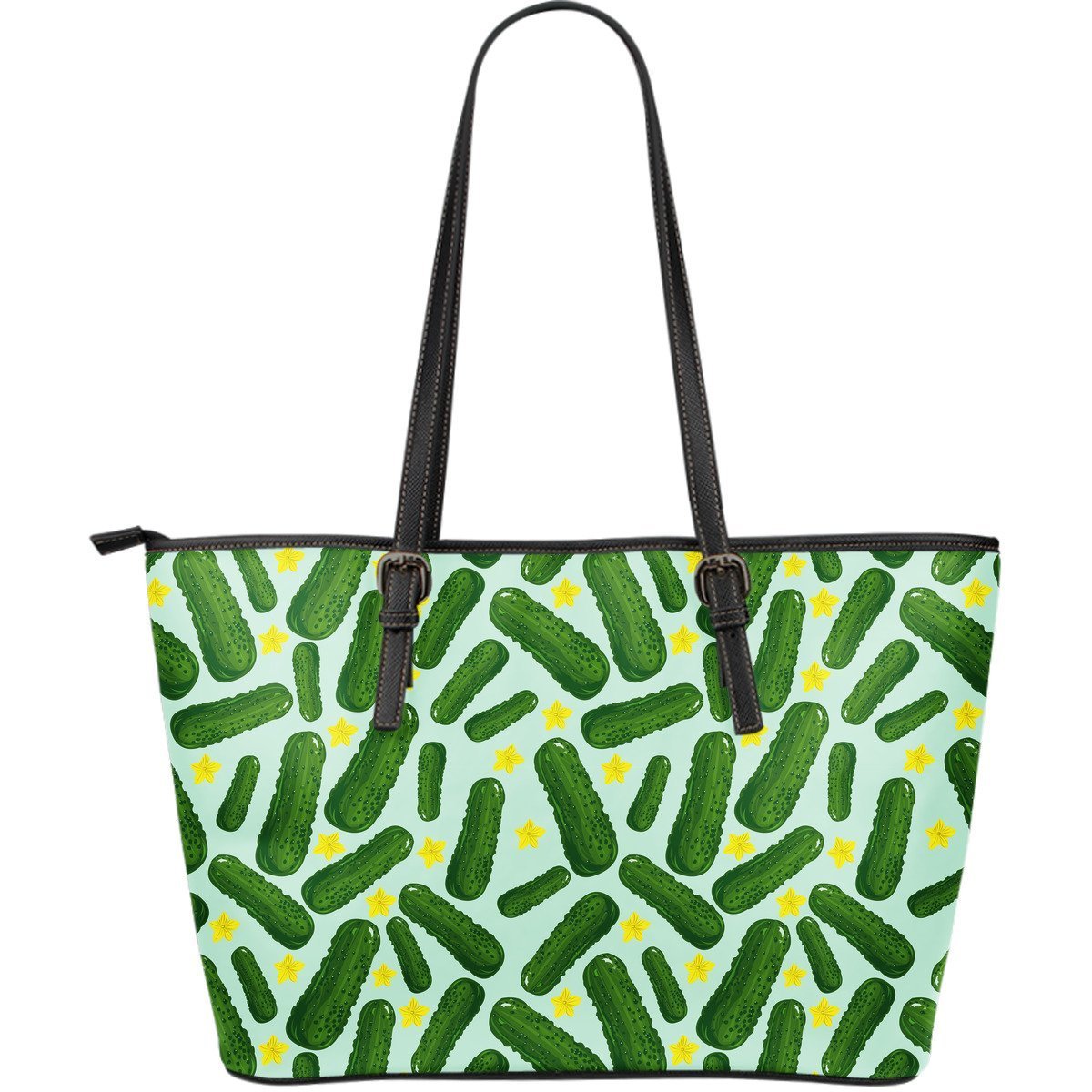 Pickle Cucumber Pattern Print Leather Tote Bag-grizzshop