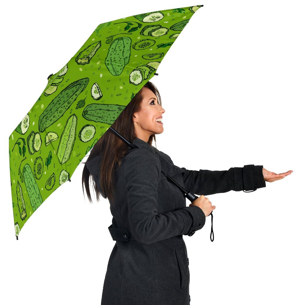 Pickle Cucumber Print Pattern Automatic Foldable Umbrella-grizzshop