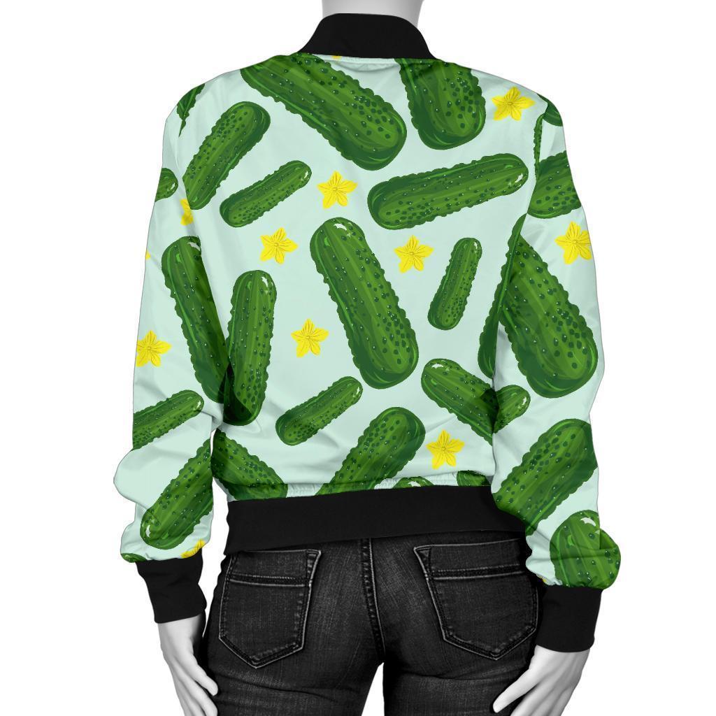 Pickle Cucumber Pattern Print Women Casual Bomber Jacket-grizzshop