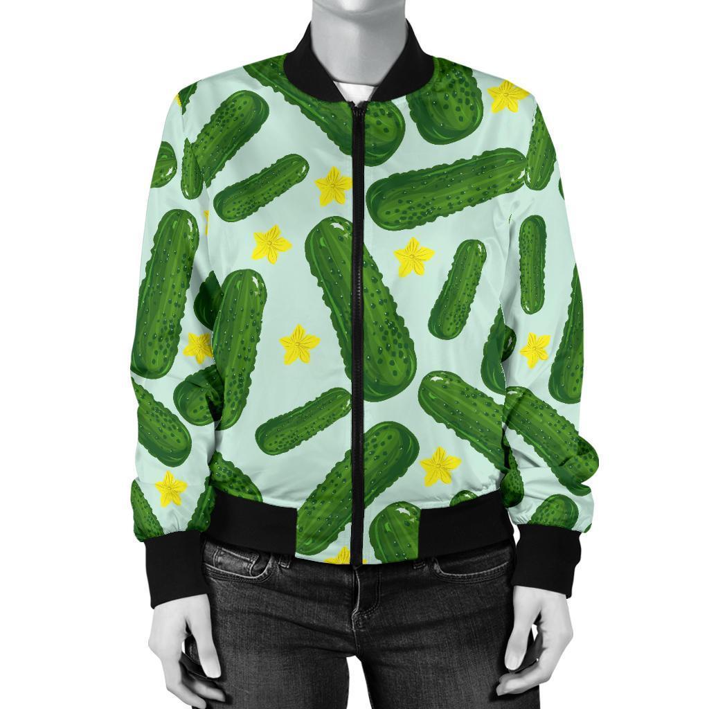 Pickle Cucumber Pattern Print Women Casual Bomber Jacket-grizzshop