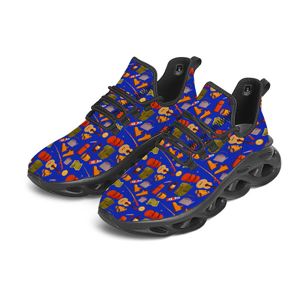 Picnic Camping Print Pattern Black Running Shoes-grizzshop