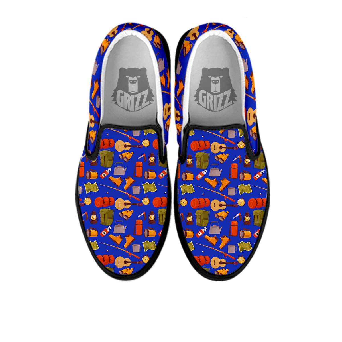 Picnic Camping Print Pattern Black Slip On Shoes-grizzshop